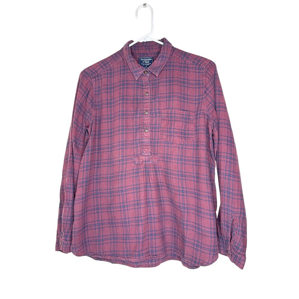 Abercrombie & Fitch Henley Flannel Plaid Burgundy Black Preppy Women Medium